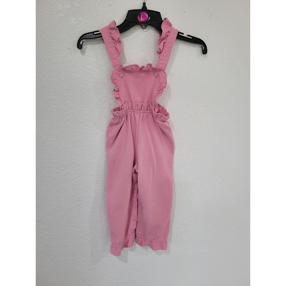 Carters Vingtage Baby Girl Pink Ruffle Overall Jumpsuit Snap Bottom 24 Months #9